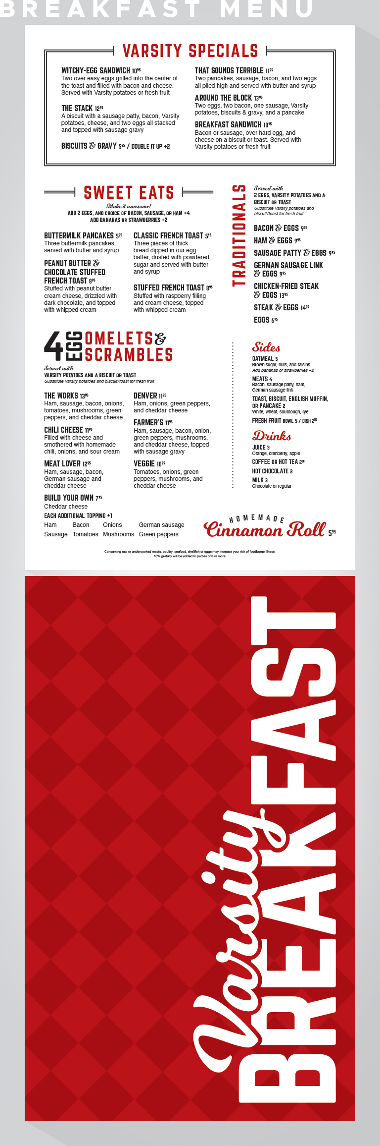 Varsity Diner breakfast menu.